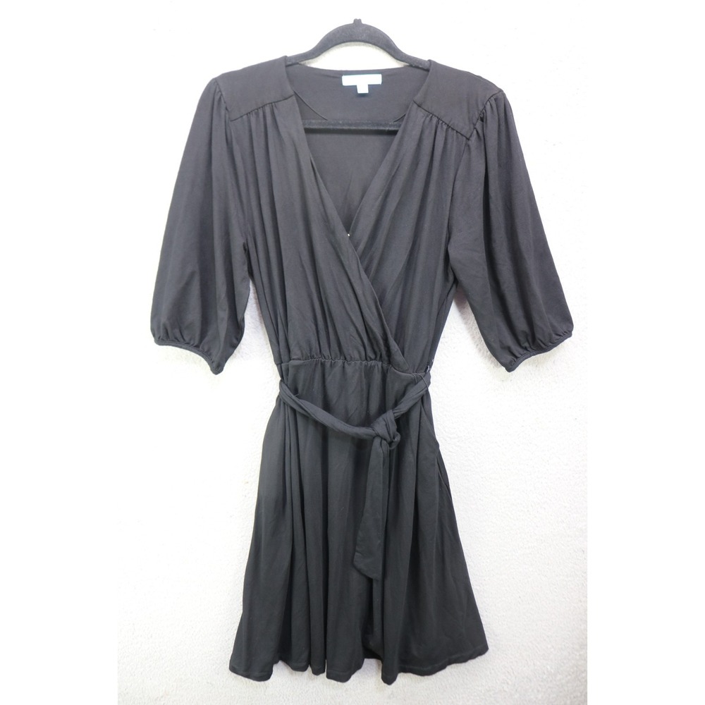 Draper James Black Short Puff Sleeves V-Neck Dress-Belted-Goth-Witchy